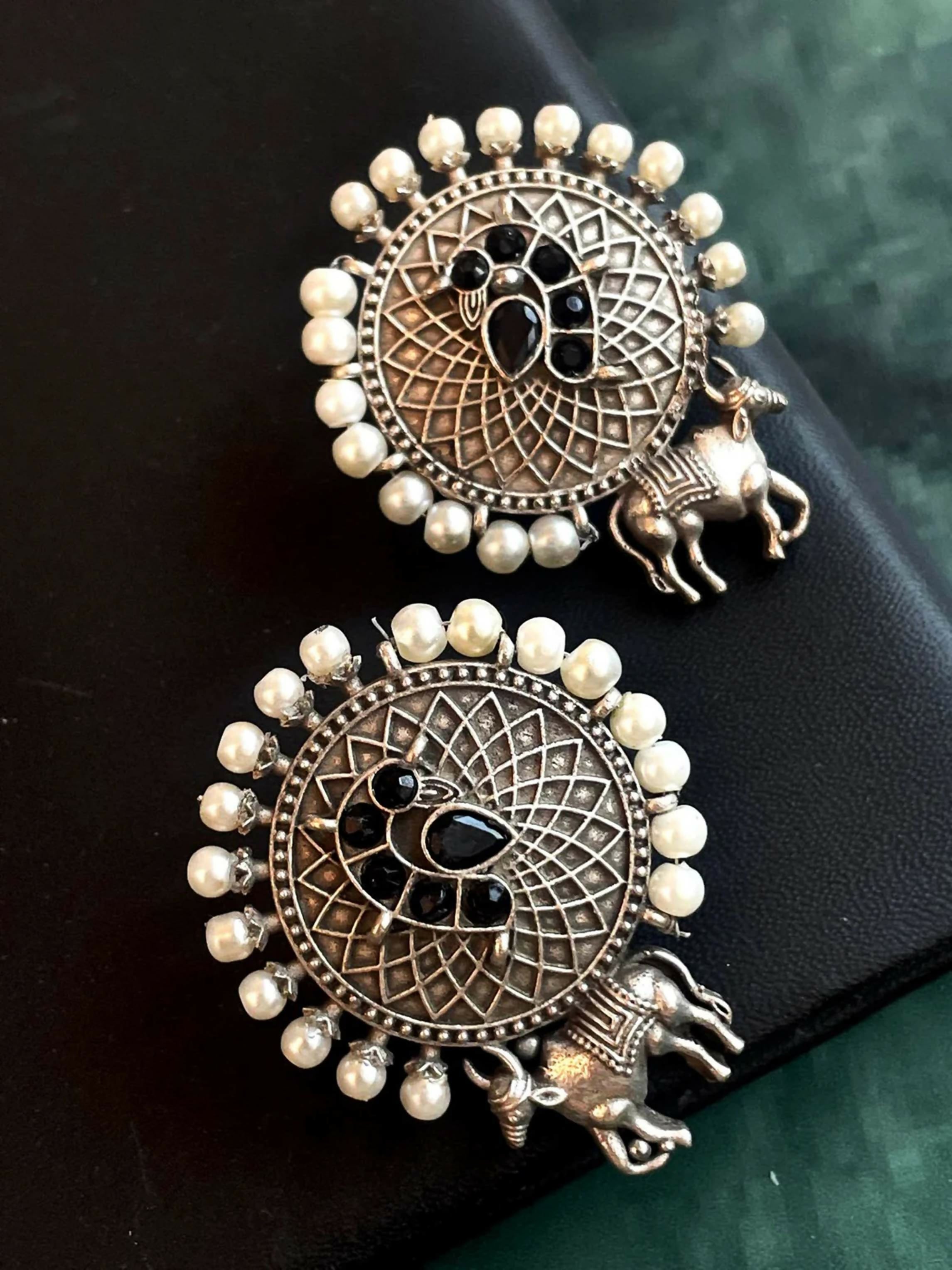 Joban Fashion Women Black Silver Replica Oxidized Earring | Grocsy