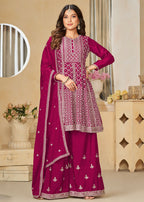 Chinnon Rani Pink Embroidered Palazzo Salwar Suit - Emponline | Grocsy