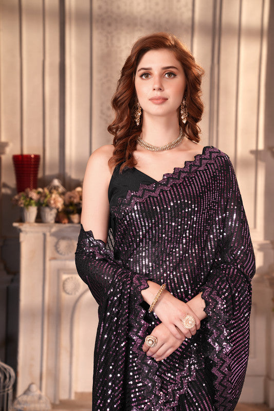 Dishitha Creation Indian Women's Designer Georgette Sequence Saree - Purple | Grocsy