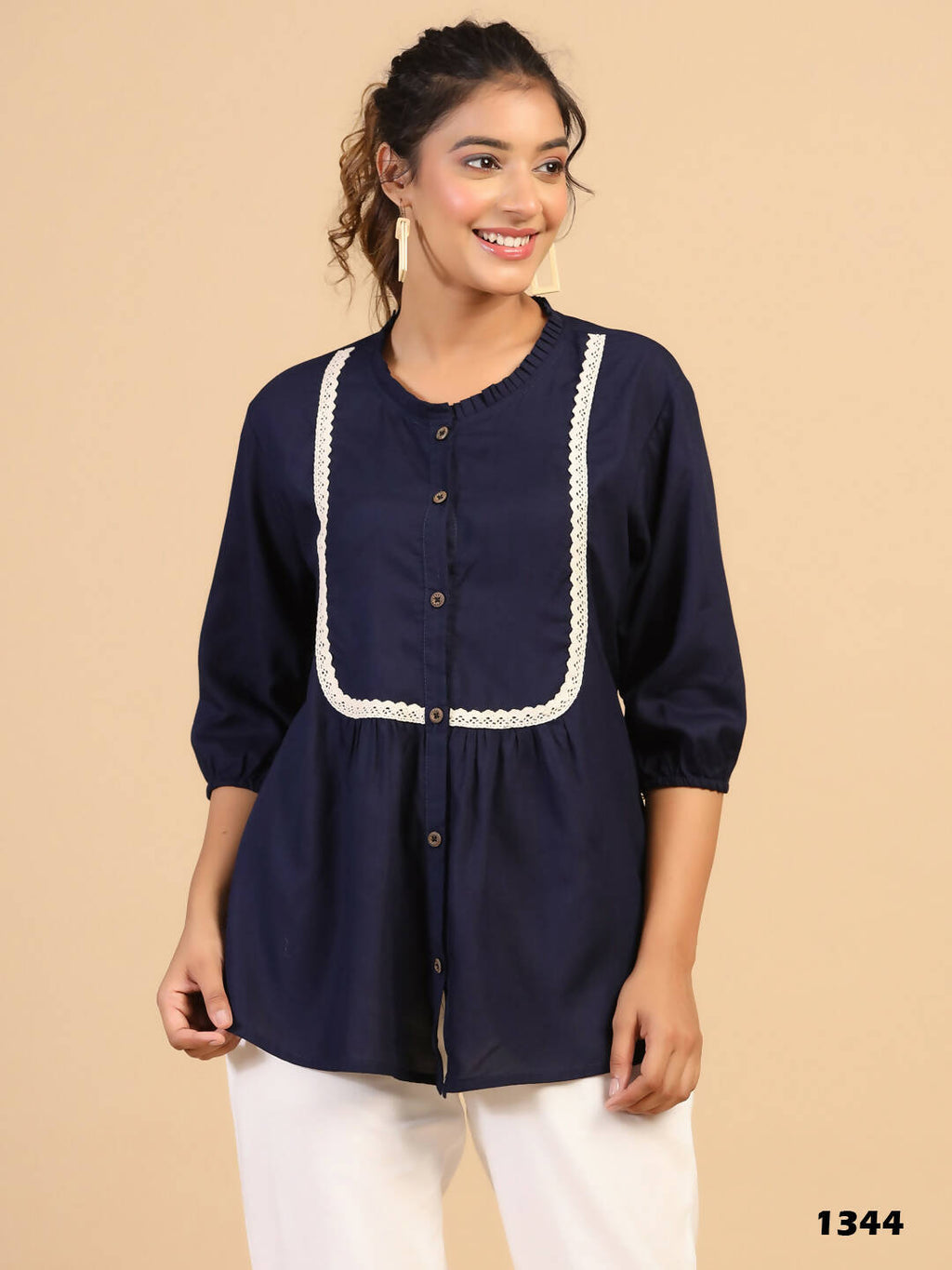 Womens Dark Blue Rayon Solid Top - Keeva | Grocsy
