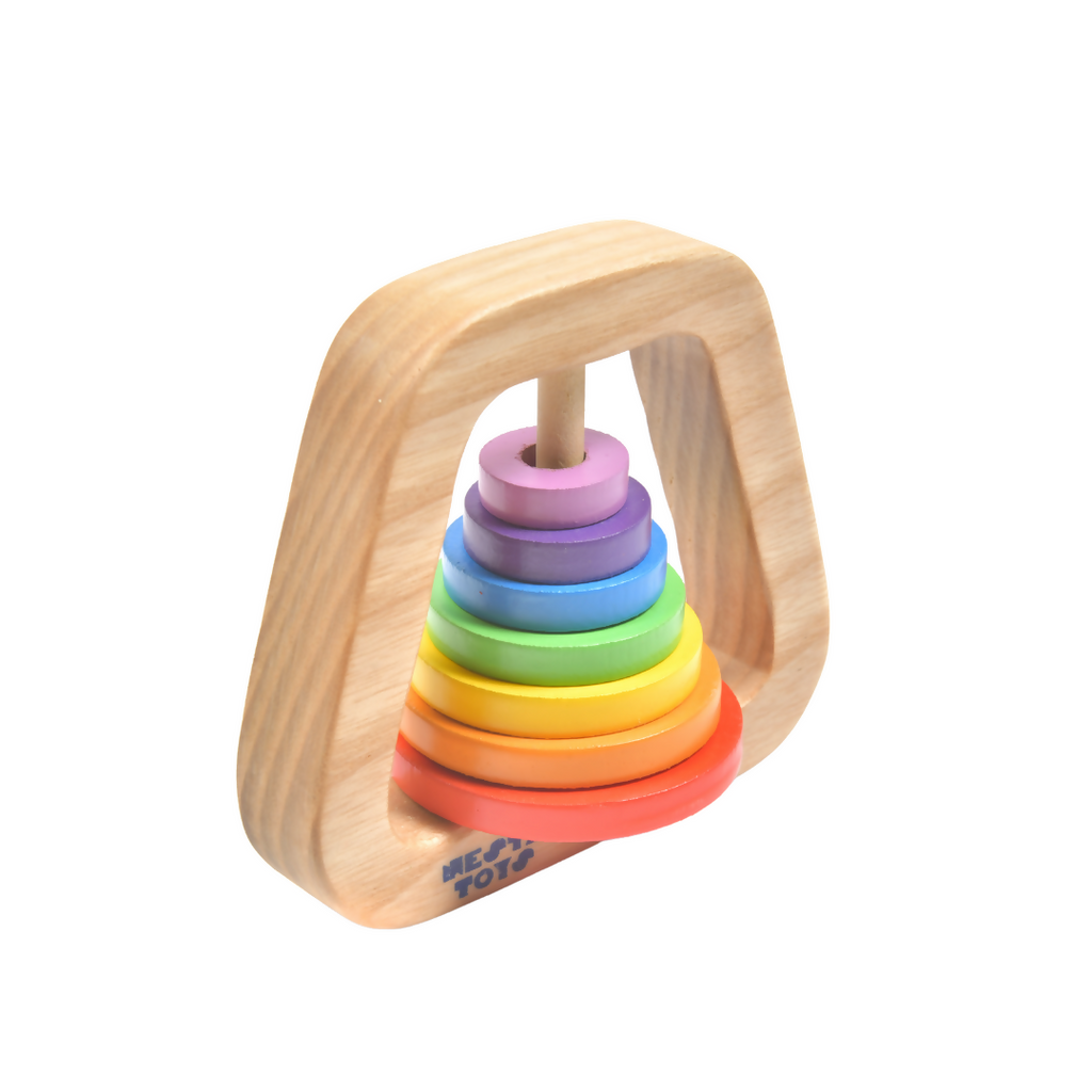 Nesta Toys Wooden Rainbow Rattle for Babies, Montessori Wooden Toy | Grocsy