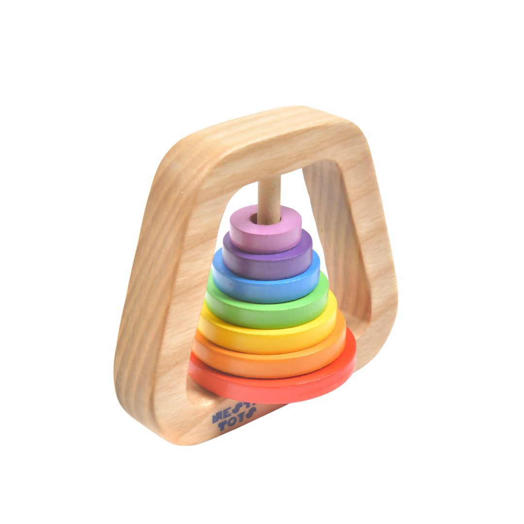 Nesta Toys Wooden Rainbow Rattle for Babies, Montessori Wooden Toy | Grocsy