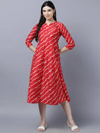 Myshka Women's Stylish Red 3/4 Sleeve Dress | Grocsy
