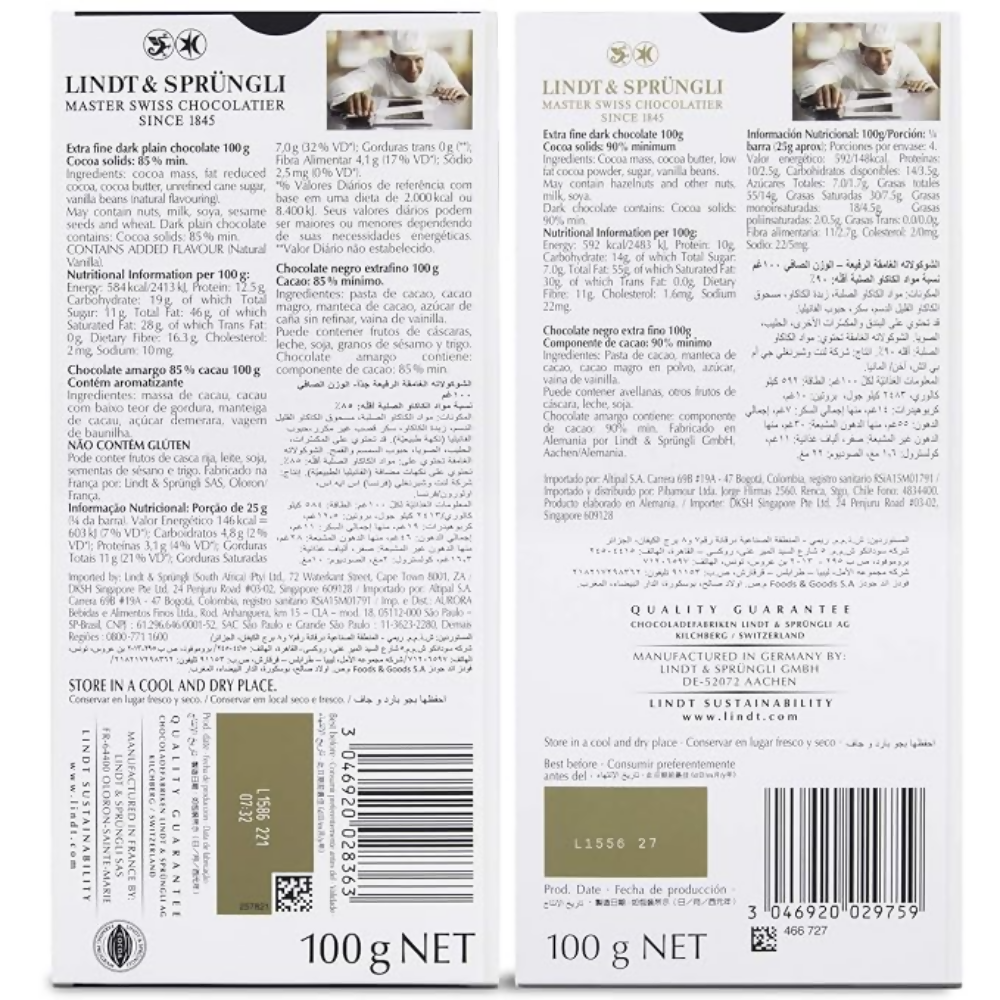 Lindt Excellence Dark 85% Cocoa Chocolate Bar and Lindt Excellence Dark 90% Cocoa Chocolate Bar | Grocsy