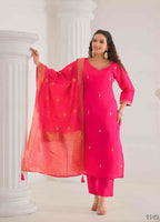 Ethnic Festive Wear Viscose Chanderi Pink Stitched Suit With Dupatta - Tanisha | Grocsy