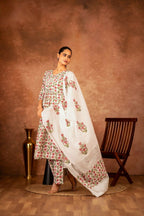 Joban Fashion Red Green Hand Block Printed Cotton Suit Set | Grocsy