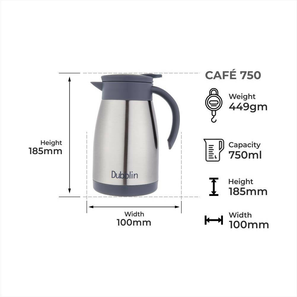 Dubblin Cafe Stainless Steel Double Wall Vacuum Insulated Thermos Flask | Grocsy