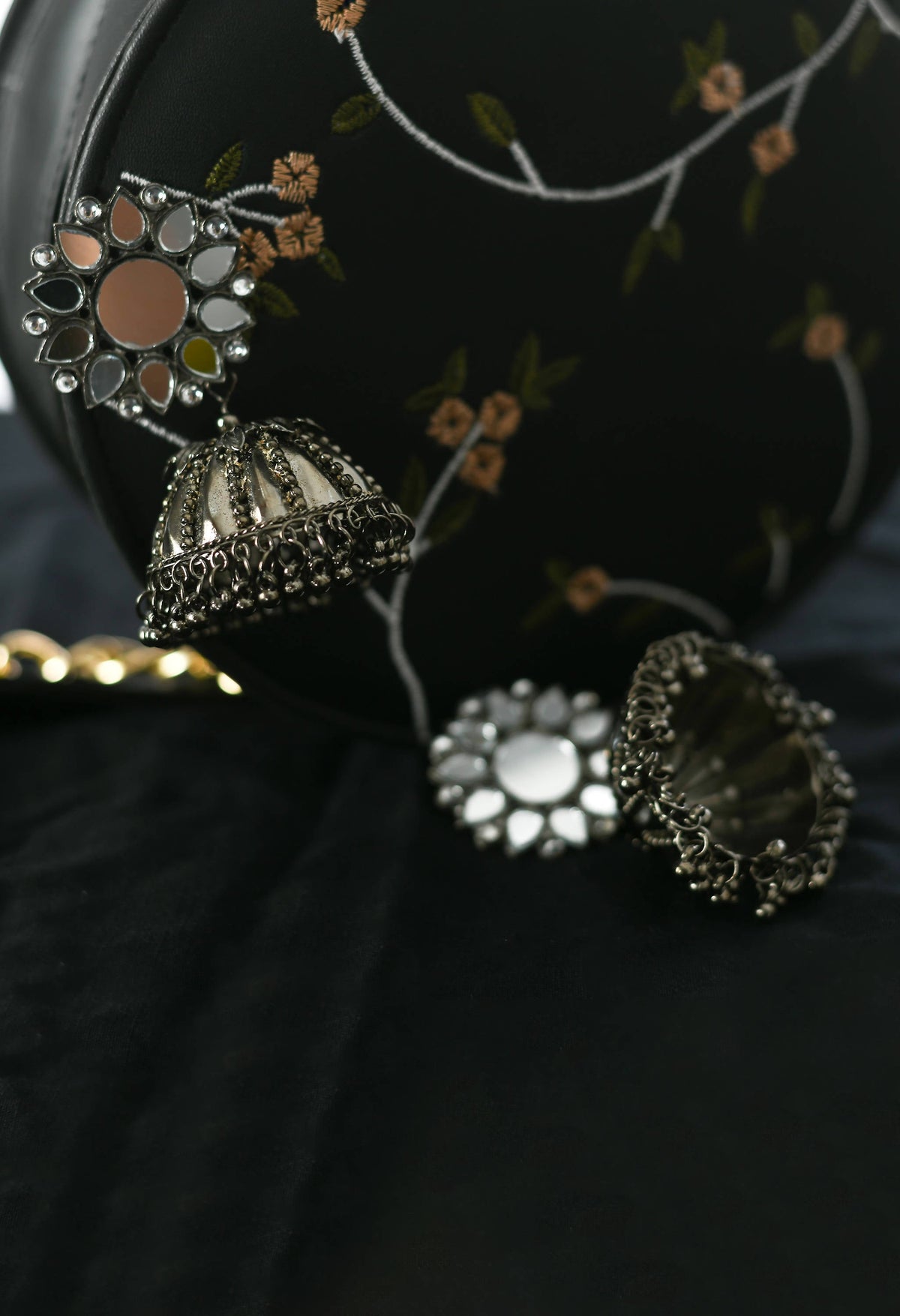 Mominos Fashion Johar Kamal Silver-Plated With Mirror Earrings Jhumkas | Grocsy