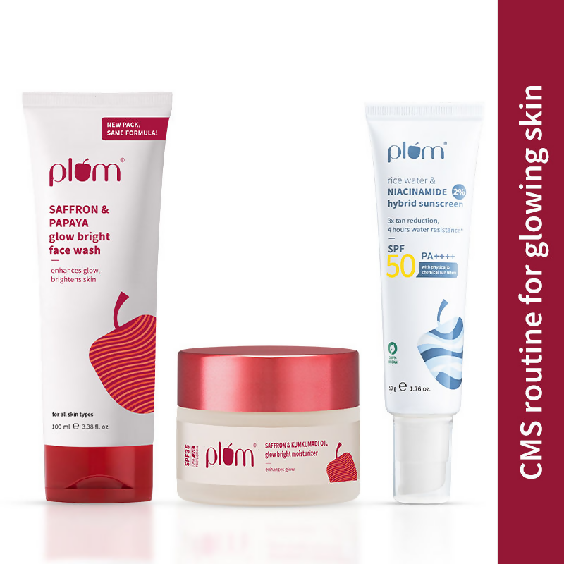 Plum CSM Combo - Saffron Face Wash Saffron Moisturizer & Niacinamide & Rice Water SPF Sunscreen | Grocsy