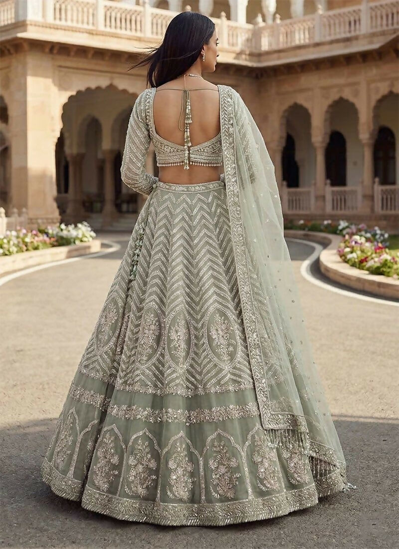 Lehenga Mart Grey Georget Designer Bollywood Style Wedding Wear Lehenga Choli | Grocsy