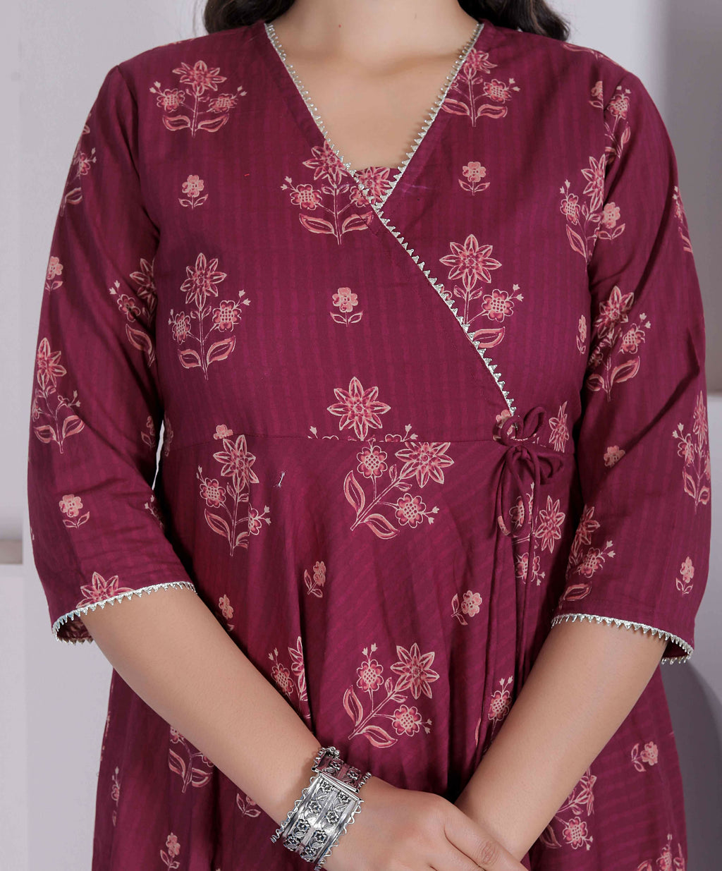 Miravan Womens Maroon Floral Printed Angrakha Style Kurta | Grocsy