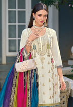Anaita White Premium Embroidered Chinon Stitched Salwar Suit | Grocsy