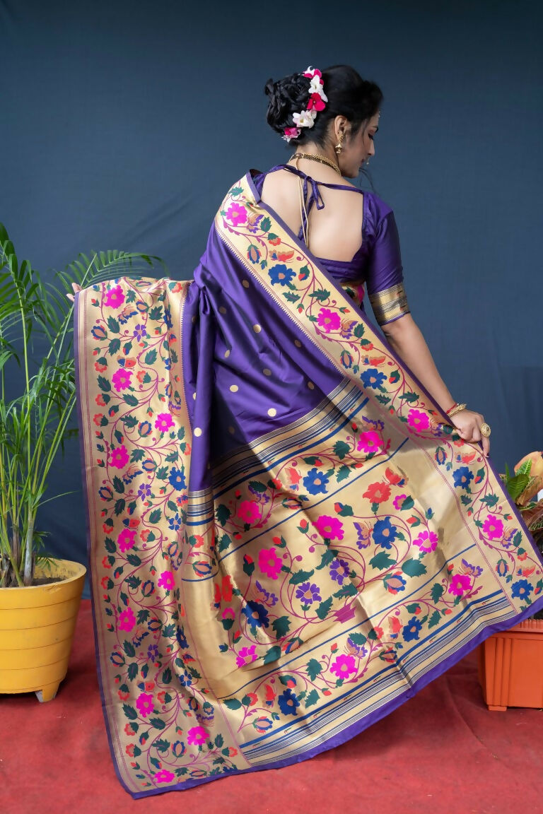 Jyoti Fashion Women's Purple Paithani Silk Zari Woven Saree with Blouse | Grocsy