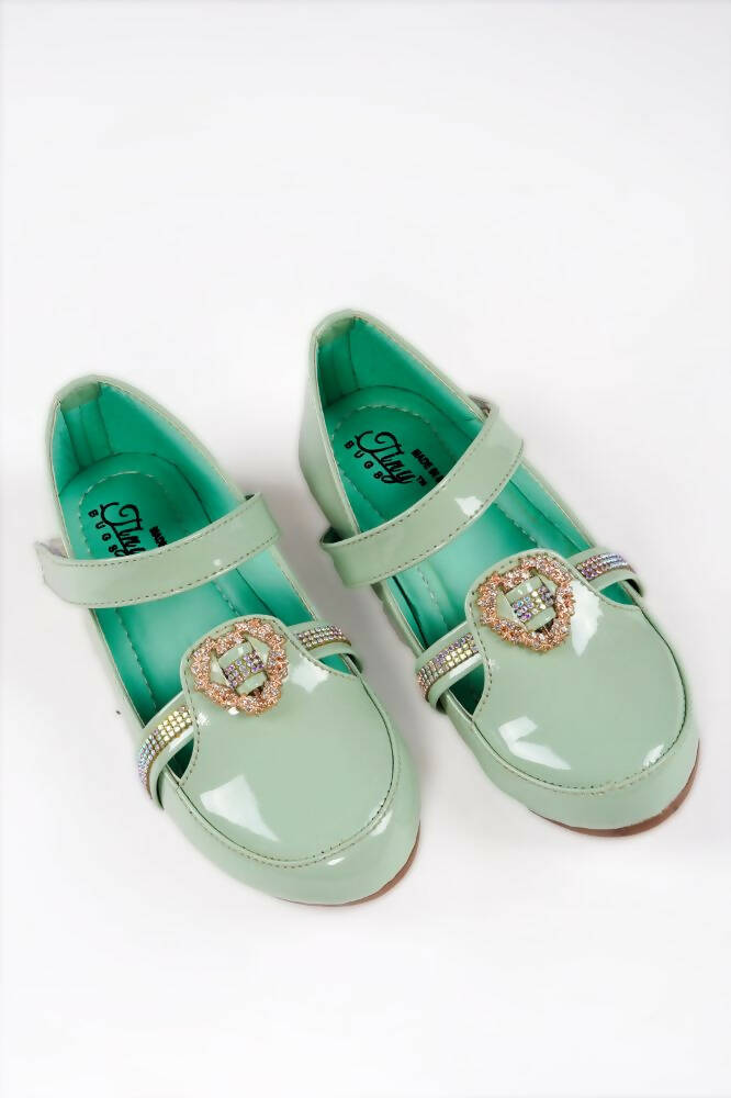 Tiny Bugs Girls Party Wear Velcro Ballerinas - Green | Grocsy