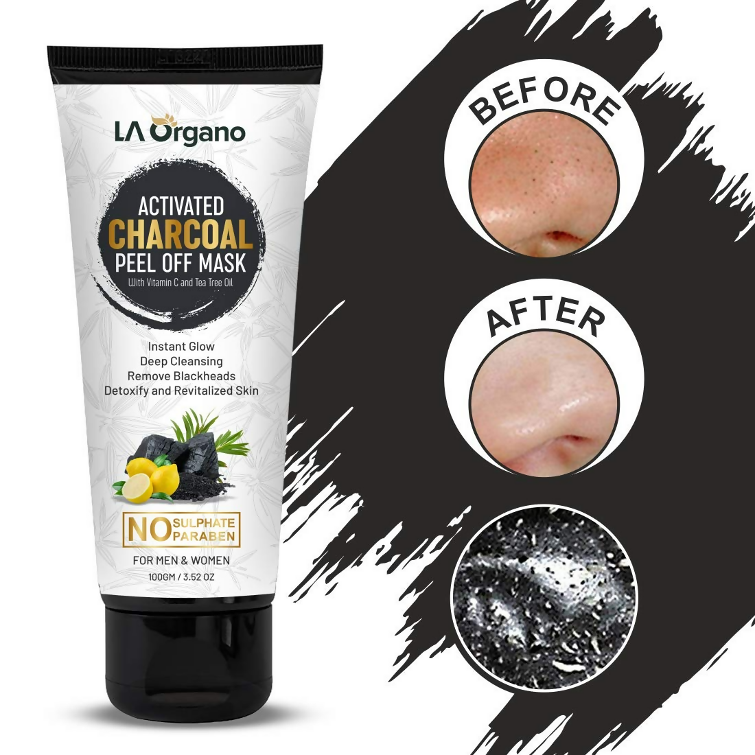 LA Organo Papaya Hydrating Face Gel with Alovera & Vit-E & Activated Charcoal Peel Off Mask Combo | Grocsy