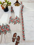 Teeya Creation White Fendy Silk Heavy Embroidery Work Party Wear Sharara Suit | Grocsy