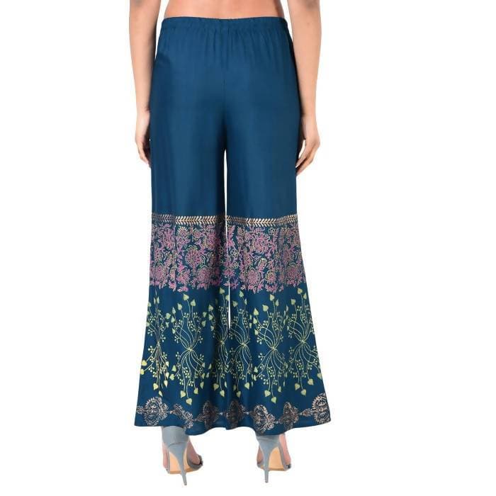 Aniyah Latest Rayon Block Print Flared Palazzo In Blue (AN-161K) | Grocsy