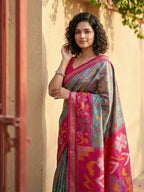Shree Shyam Fashion Grey Pochampally Silk Saree | Grocsy