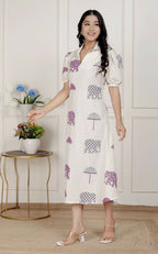 Miravan Womens Flex Cotton Short Sleeve Off White Animal Print A-Line Maxi Dress | Grocsy