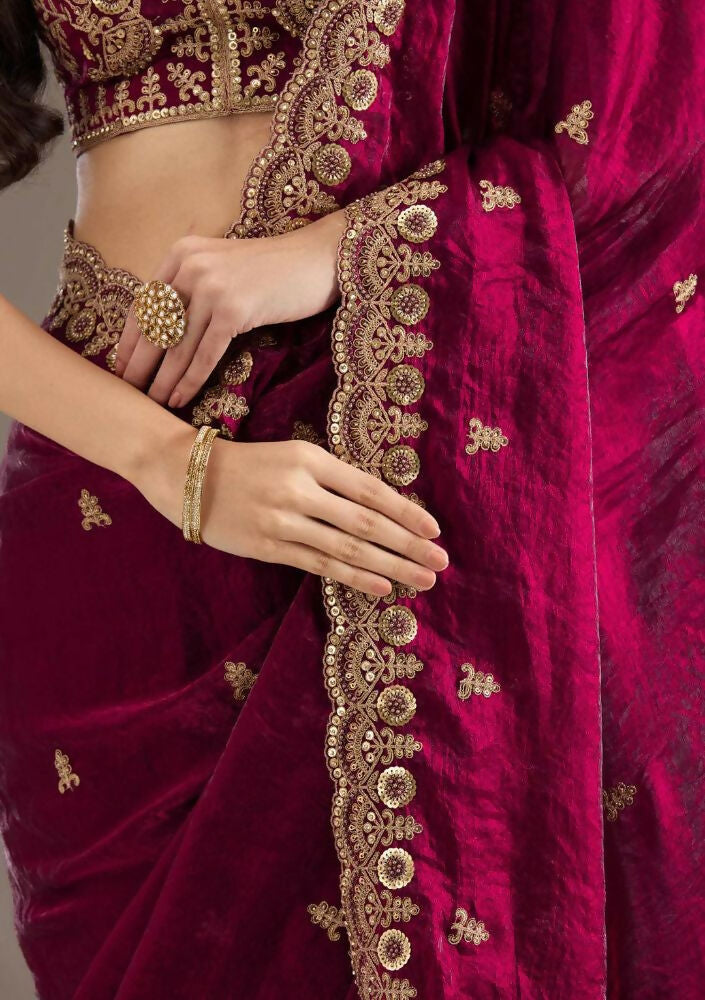 Joban Fashion Red Frendy Satin Silk Party Wear Sarees | Grocsy