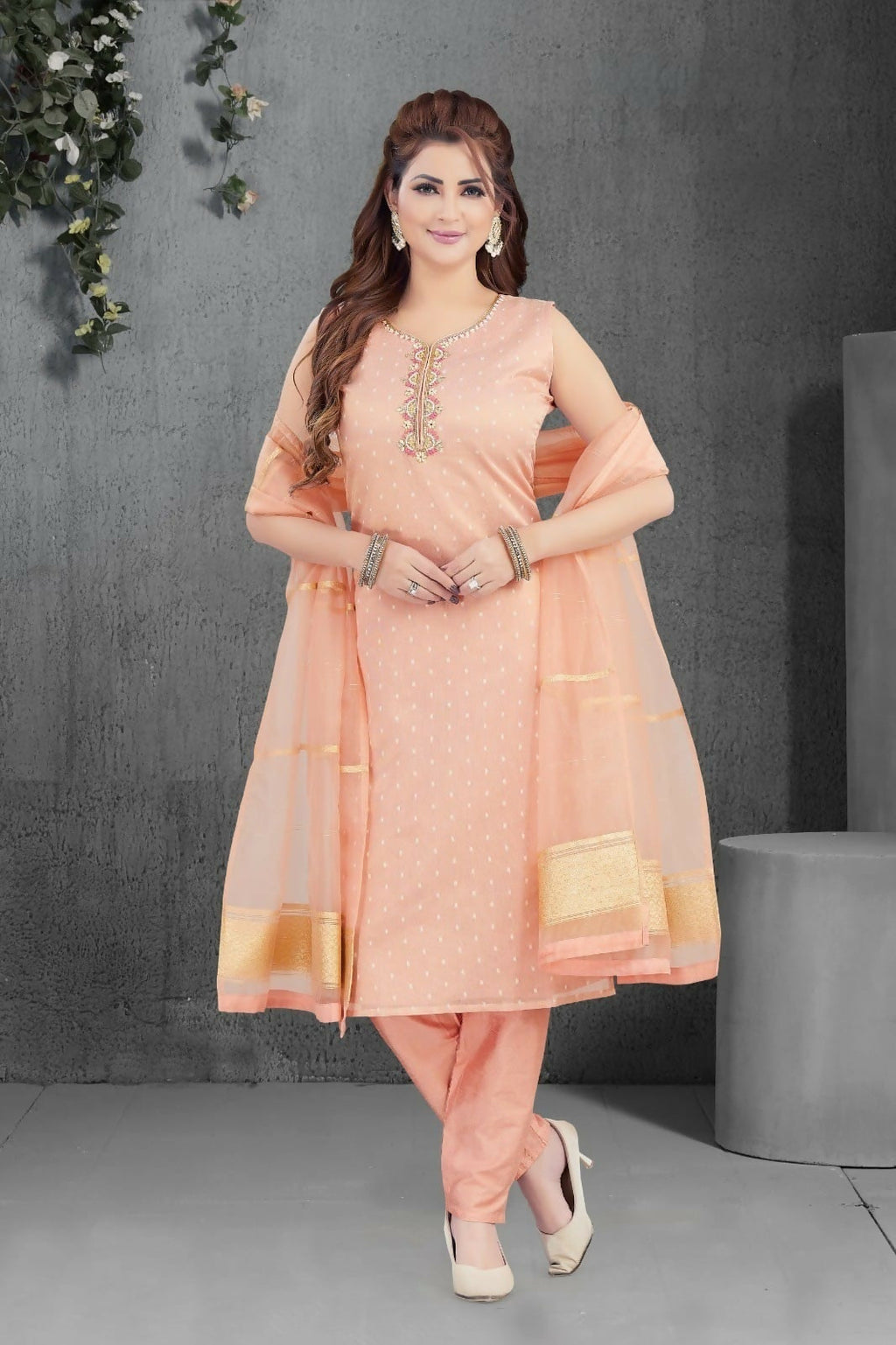 Joban Fashion Jacquard Peach Color Kurta Set | Grocsy