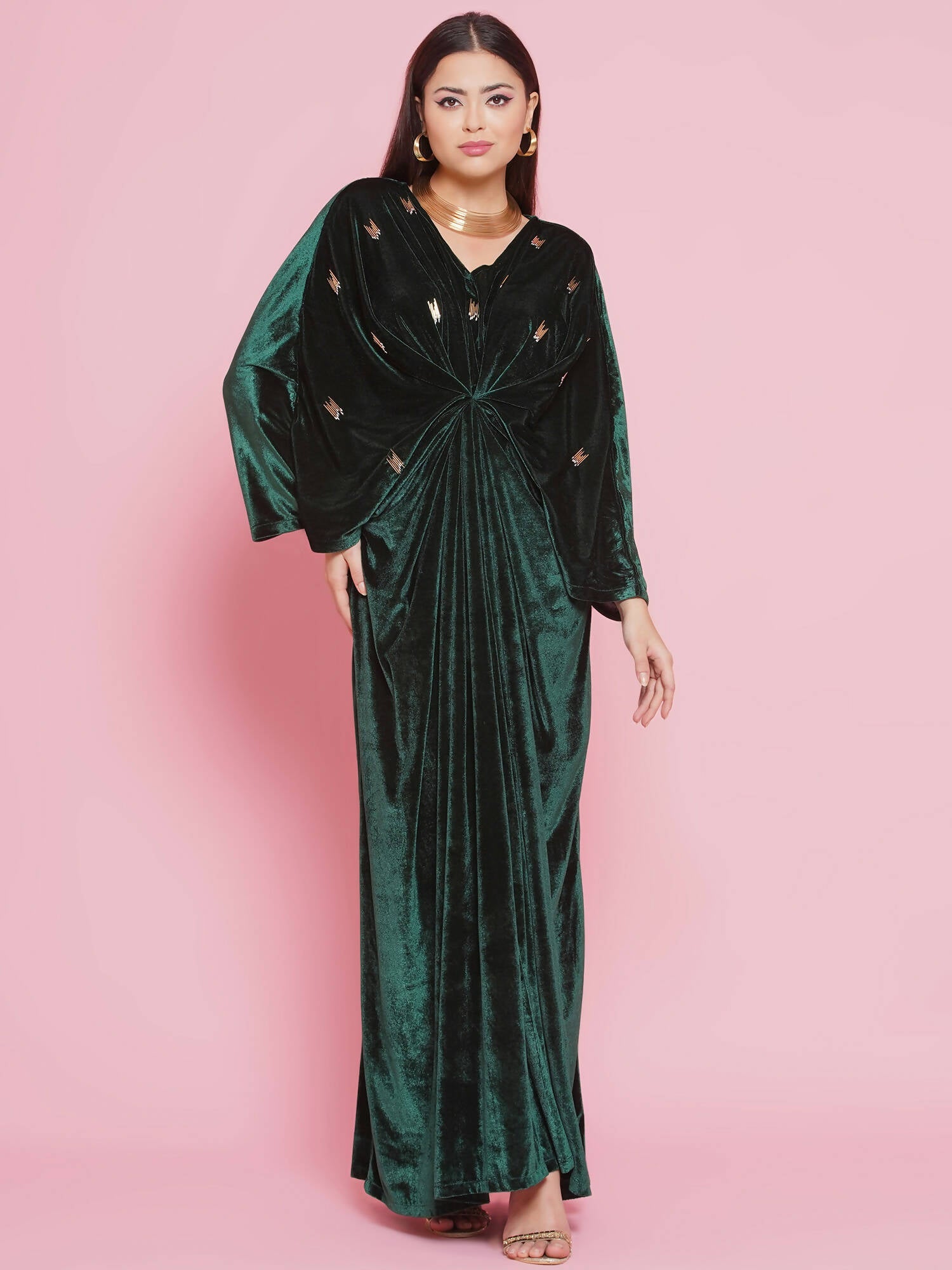 Women Republic Green Velvet Hand Embellished Gown | Grocsy