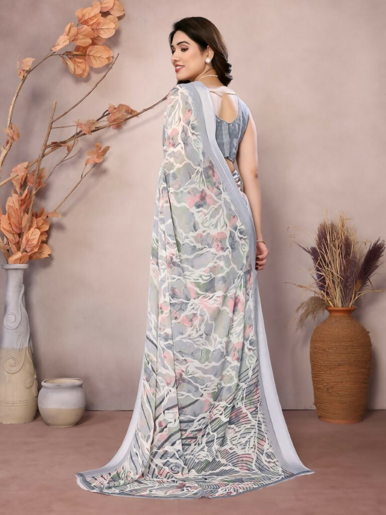 Designer Partywear Greay Bright Moss Satin Patta Fancy Saree - Kanak | Grocsy