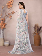 Designer Partywear Greay Bright Moss Satin Patta Fancy Saree - Kanak | Grocsy
