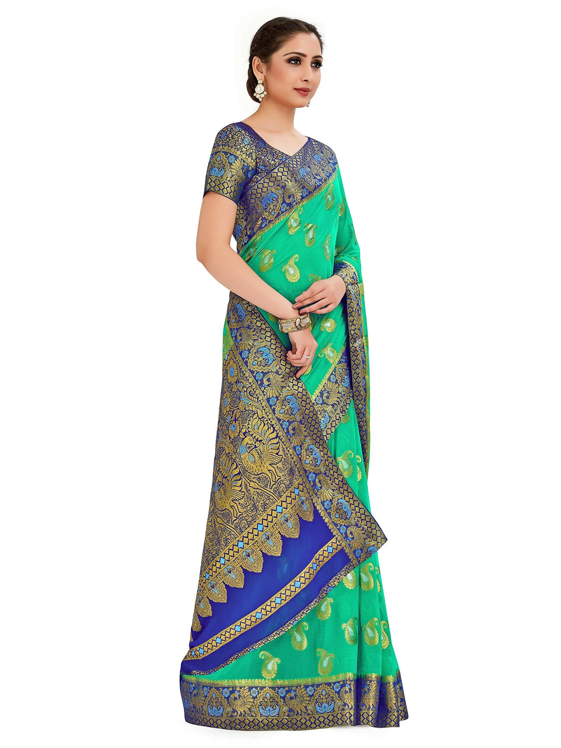 Mimosa Women's Green Banarasi Chiffon Saree | Grocsy
