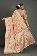 Peach Soft Organza Woven Design Saree With Unstitched Blouse Piece - Zaara | Grocsy