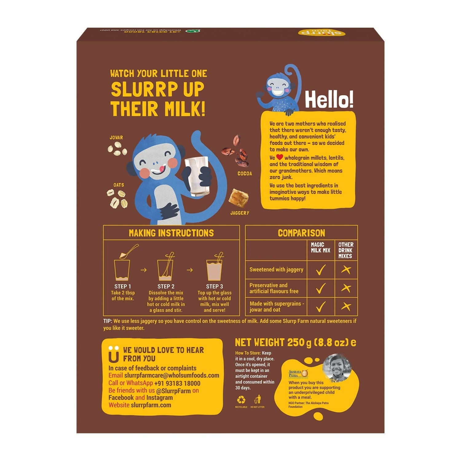 Slurrp Farm Chocolate Milk Mix Sweetened with Jaggery Powder | Grocsy
