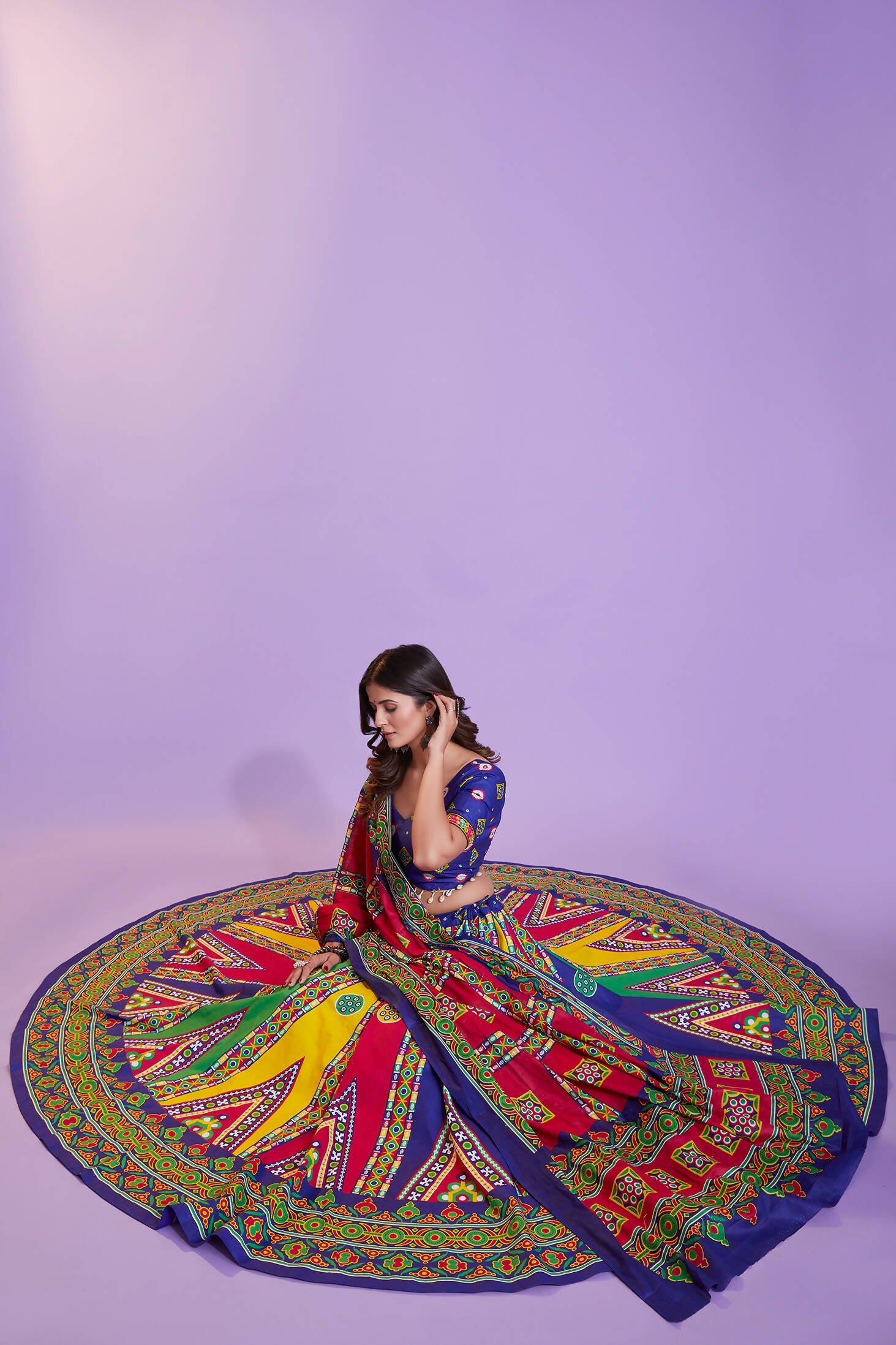 Multi Color Pure Cotton Hand Block Print Navratri Lehenga Choli with Dupatta - Raas | Grocsy