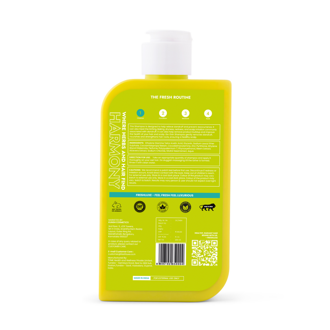 FreshLuxe Herbal Harmony Shampoo Anti-Dandruff Hair Cleanser with Aloe Vera, Neem & Sitafal | Grocsy