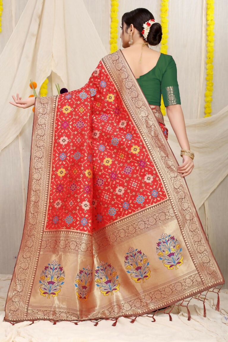 Jyoti Fashion Women's Red Patola Silk Zari Woven Saree with Blouse | Grocsy