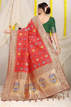 Jyoti Fashion Women's Red Patola Silk Zari Woven Saree with Blouse | Grocsy