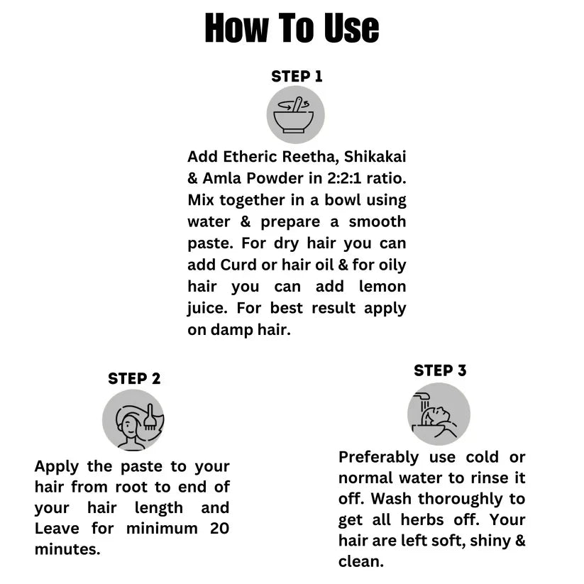 Etheric Amla Reetha Shikakai Powder Combo – Organic Herbal Hair Wash & Hair Growth | Grocsy