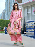 Joban Fashion Pink Position Digital Print With Position Foil Kurta Set | Grocsy
