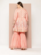 Sztori Plus Size Ethnic Motifs Printed Gotta Patti Empire Kurta with Sharara | Grocsy