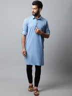 Even Apparels sky Blue Color Pure Cotton Solid Men's Kurta With Shirt Collar (MMS503) | Grocsy