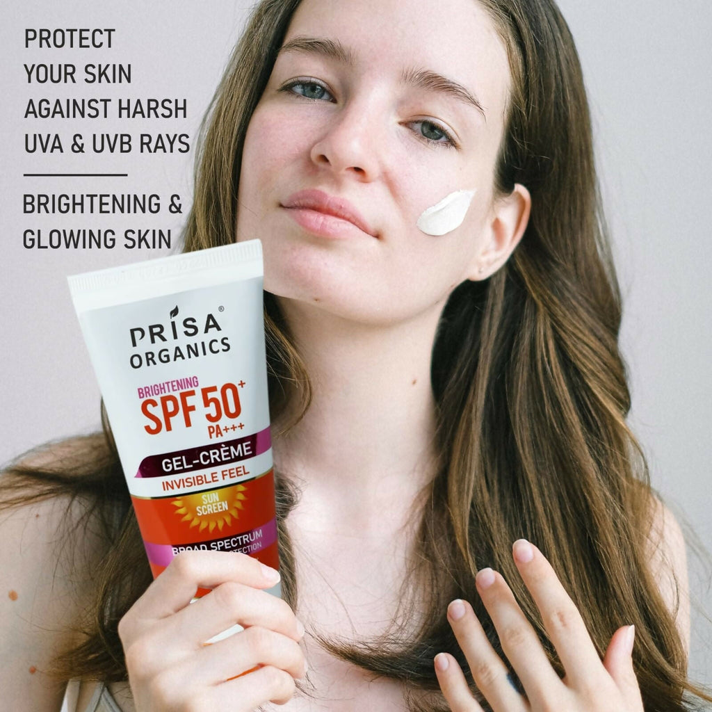 Prisa Organics Brightening Sun Screen SPF 50 PA+++ Invisible Feel Gel Cream | Grocsy