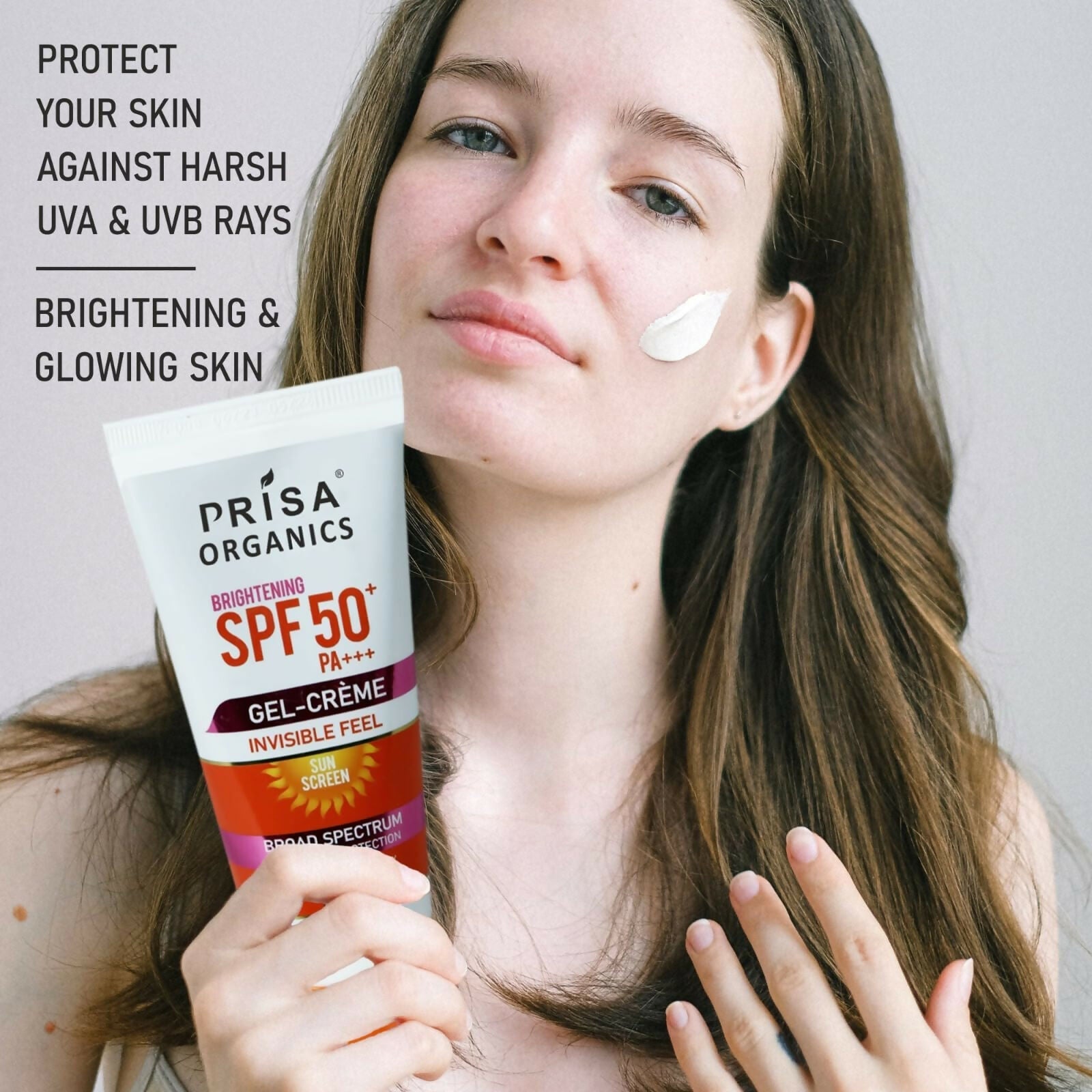 Prisa Organics Brightening Sun Screen SPF 50 PA+++ Invisible Feel Gel Cream | Grocsy