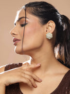Gold-Toned White Kundan Contemporary Gold-Polished Studs Earrings - Ruby Raang | Grocsy