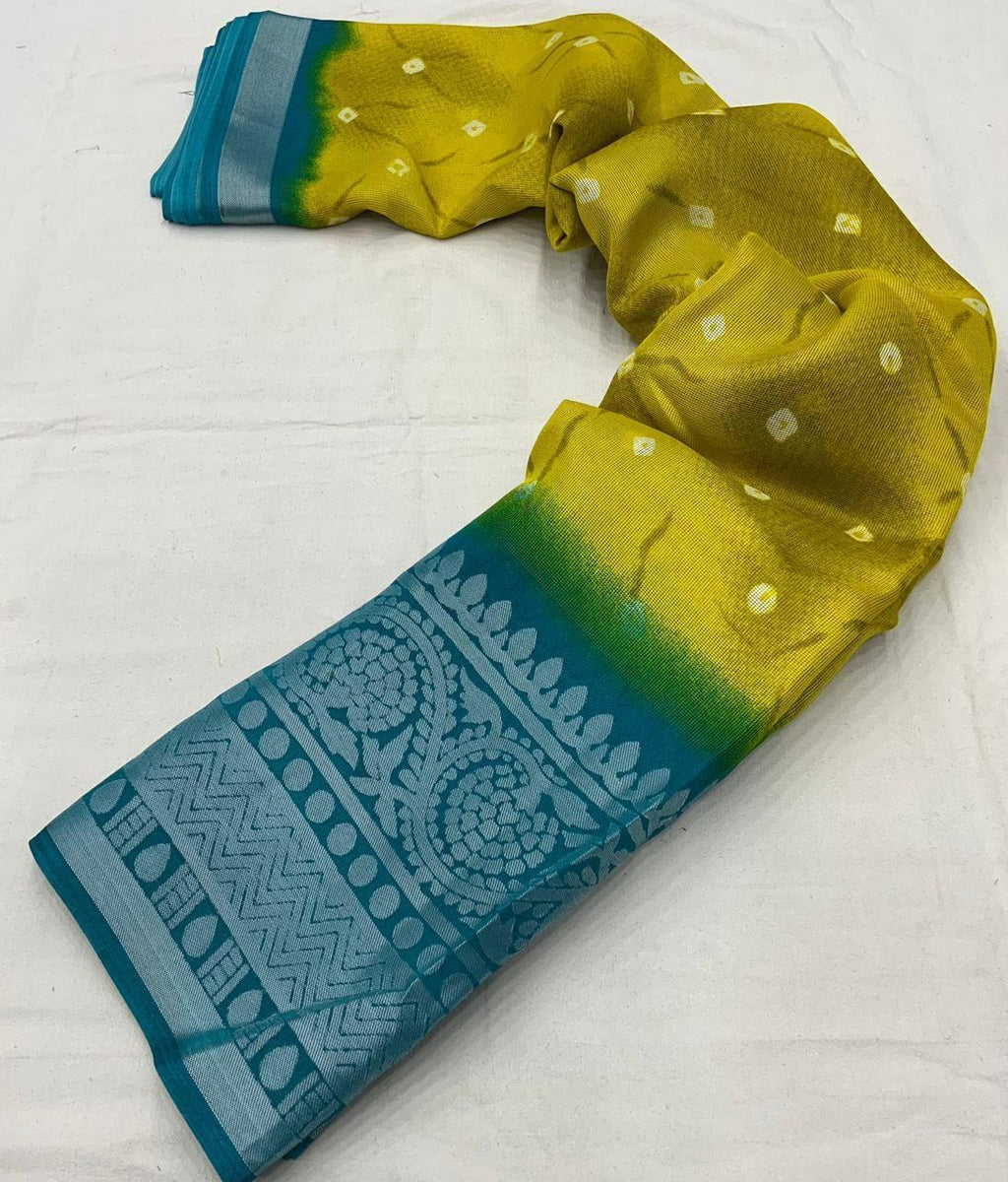 Yellow Jute Silk Ethnic Motifs Saree with Unstitched Blouse - A2M | Grocsy