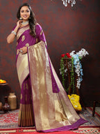 Lorenvalley Fashion Wine Soft Silk Woven Design Gold Zari Weaving Saree | Grocsy