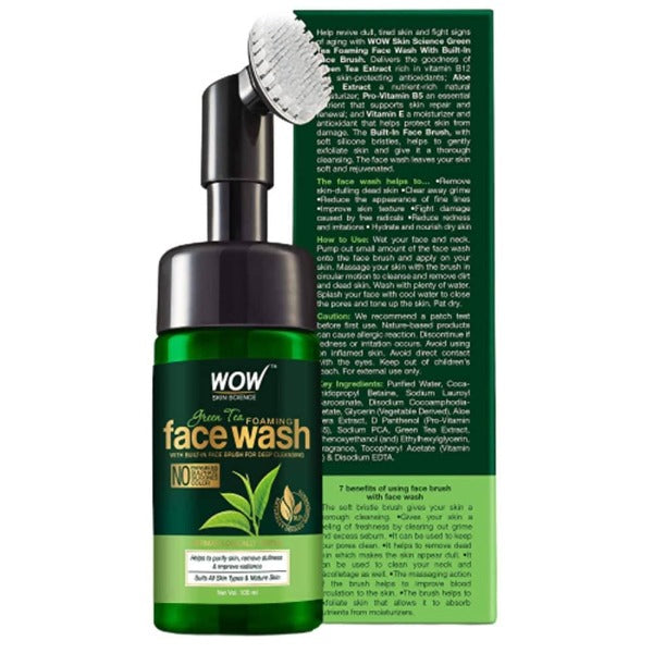 Wow Skin Science Green Tea Foaming Face Wash With Built-In Face Brush For Deep Cleansing | Grocsy