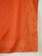The52 Orange Women's Gorgeous Embroidered Chinon Fabric Flared Kurta Pant and Dupatta Set | Grocsy