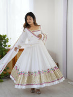 Joban Fashion White Georgette Sequence Embroidery Work Readymade Kurta Set | Grocsy