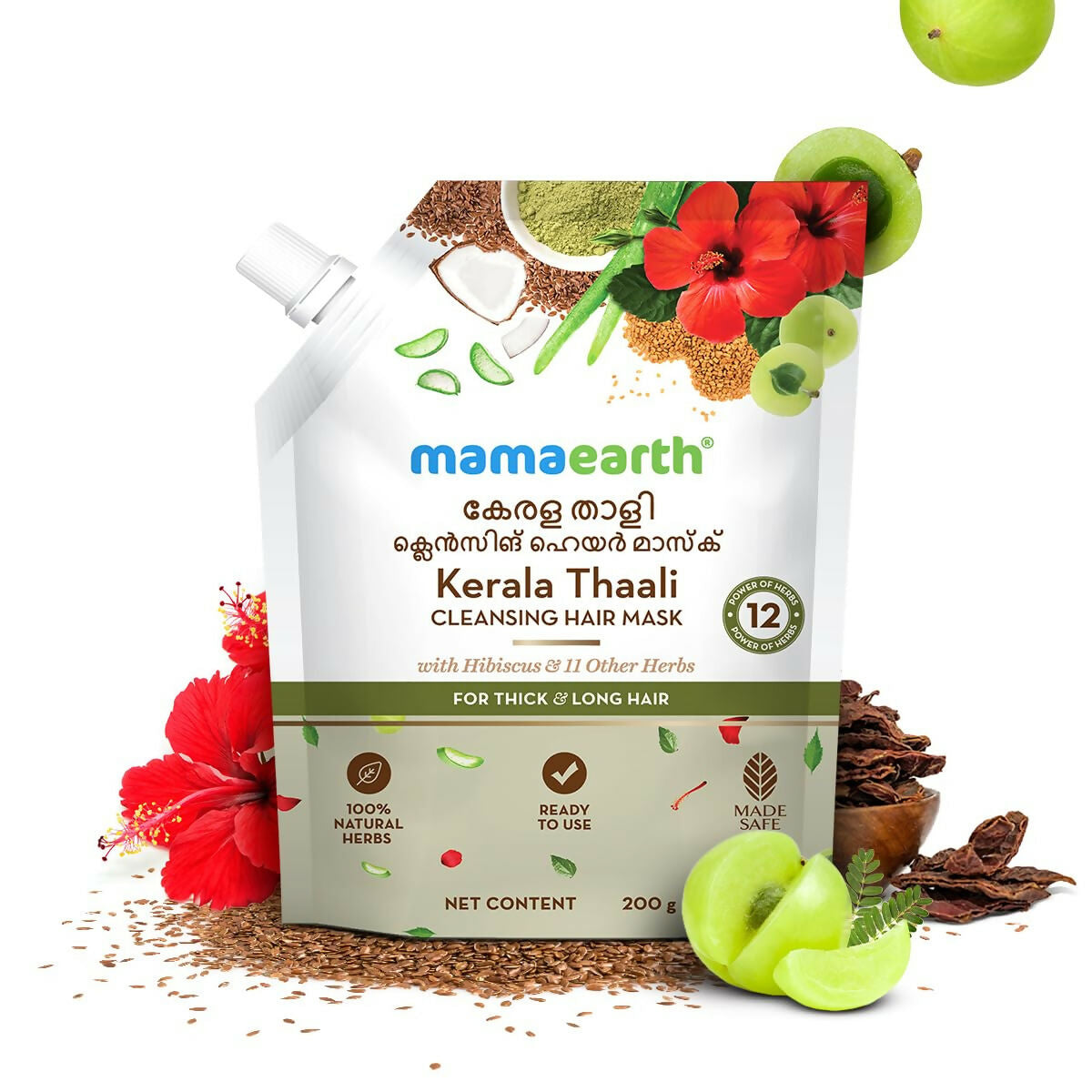 Mamaearth Kerala Thaali Cleansing Hair Mask with Power of 12 Herbs for Thick & Long Hair | Grocsy