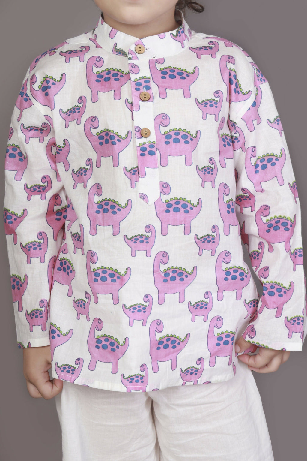 Breathables Kids Boys & Girls Cotton Night Suit – Purple Dinosaur Print Kurta & Pyjama Co-Ord Set | Grocsy