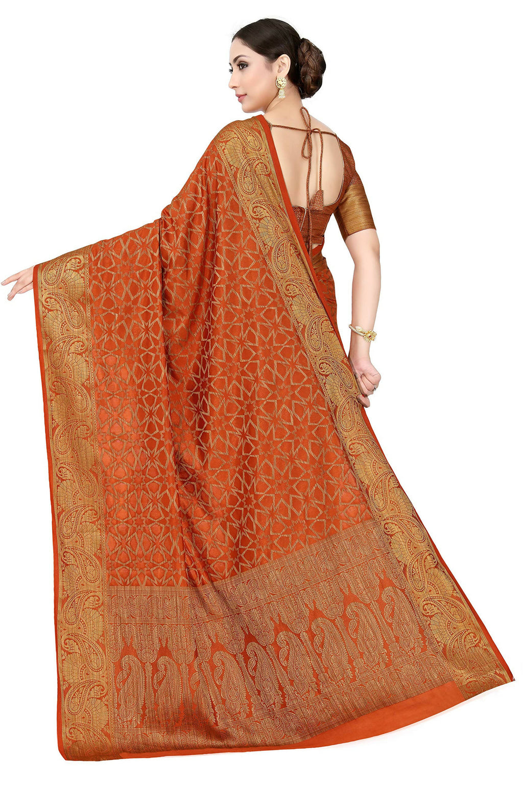 Mimosa Women's Rust Orange Patola Art Silk Saree | Grocsy